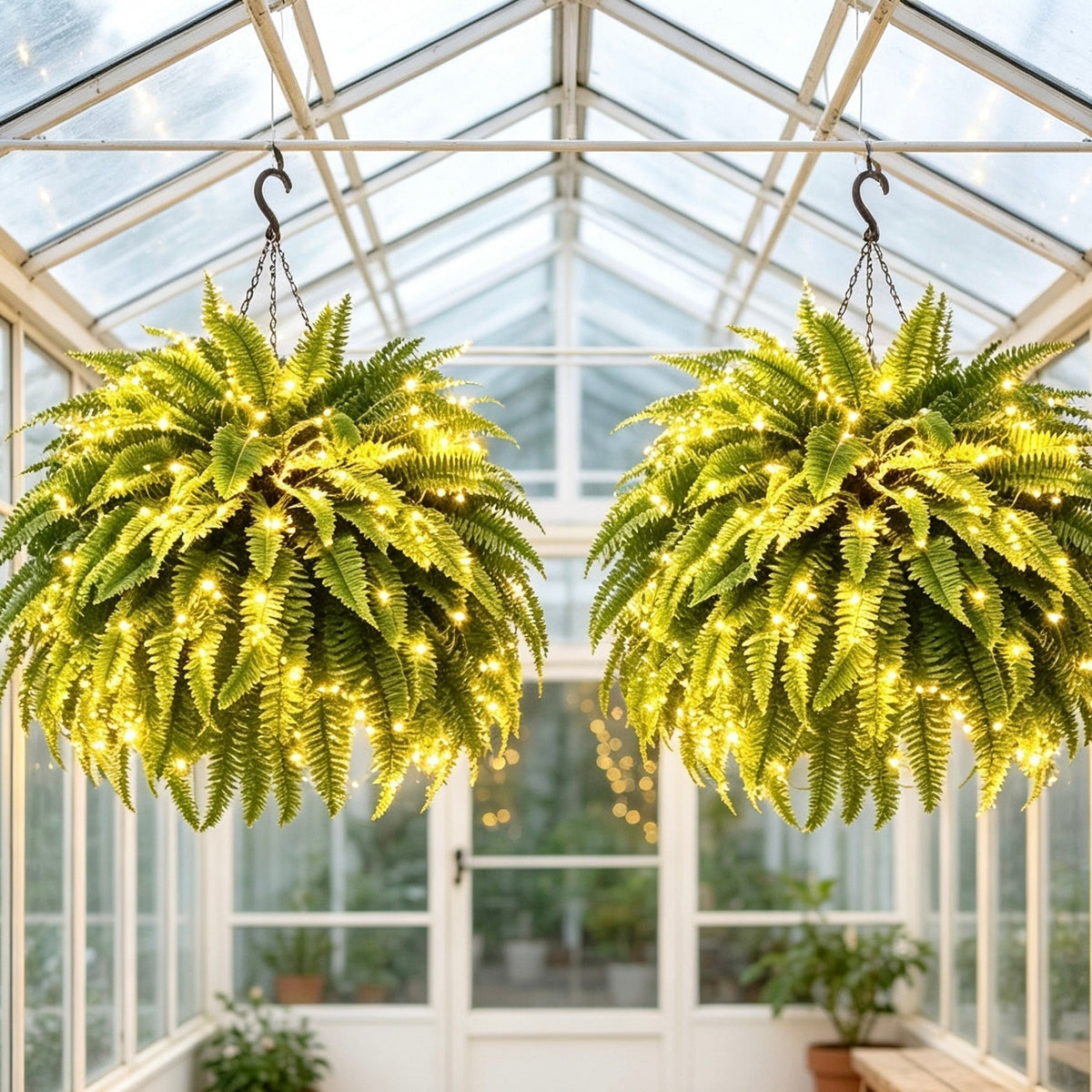 Artificial Boston Fern with Lights, view 3