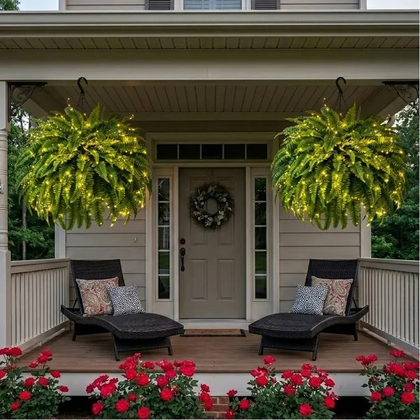 Artificial Boston Fern with Lights, view 5