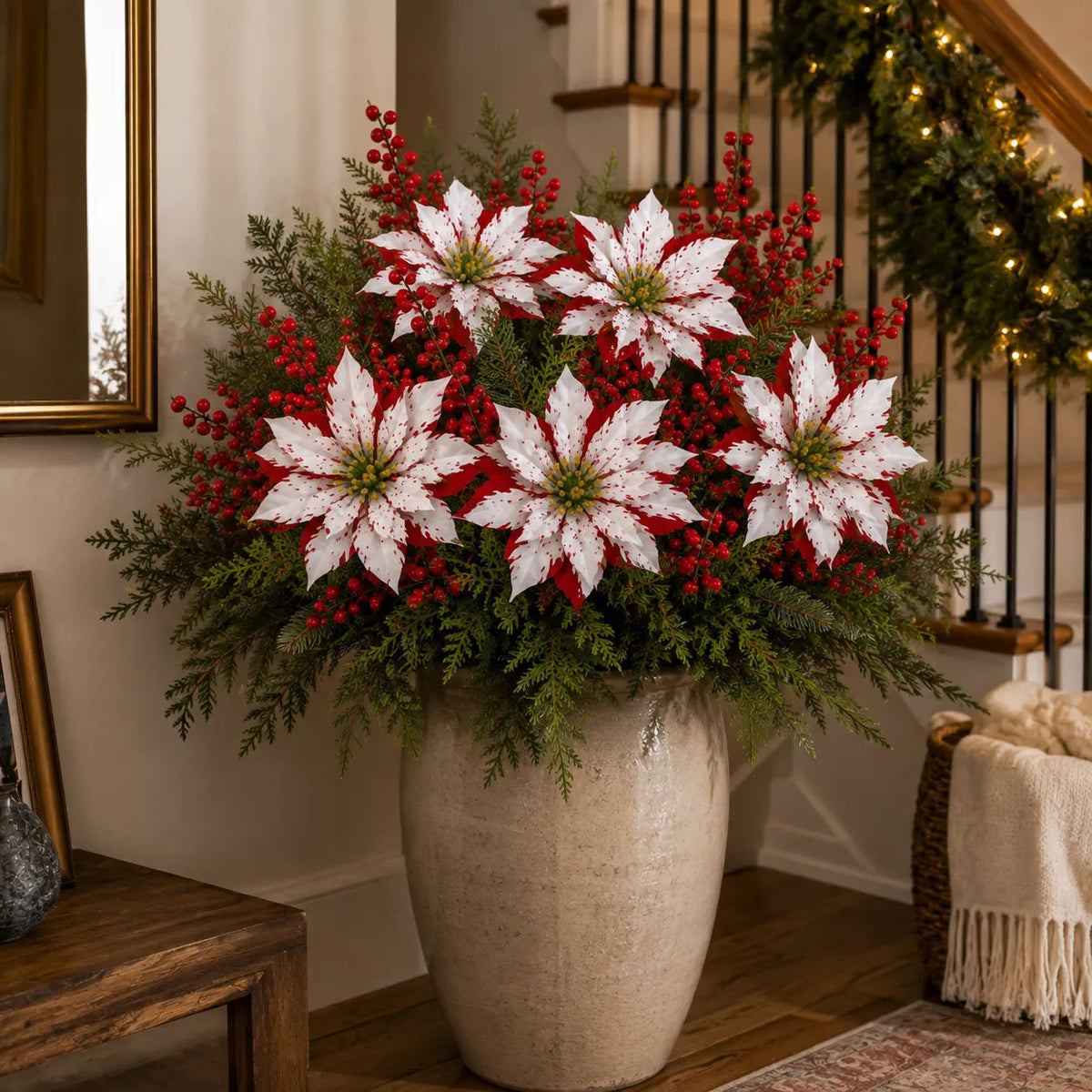 Artificial Poinsettia Planter Insert, view 3