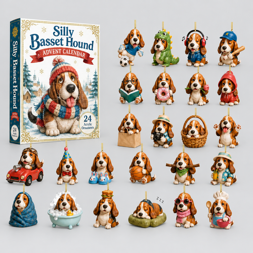 24-Day Basset Hound Ornament Advent Calendar product photo