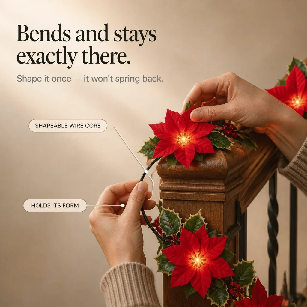 Battery Poinsettia LED Garland, view 3
