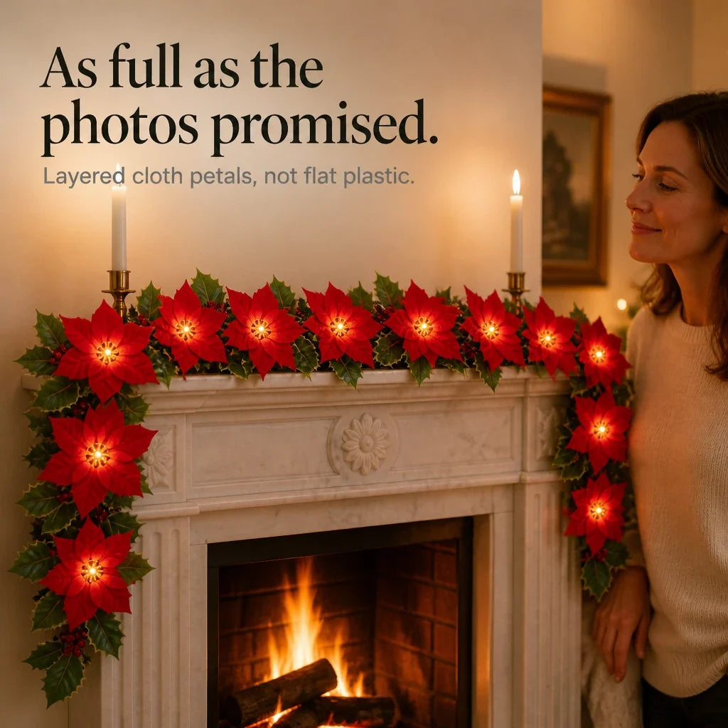 Battery Poinsettia LED Garland, view 4