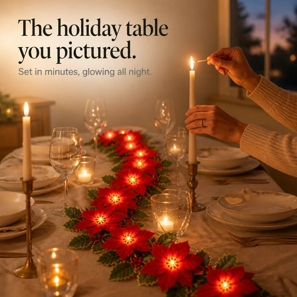 Battery Poinsettia LED Garland, view 5