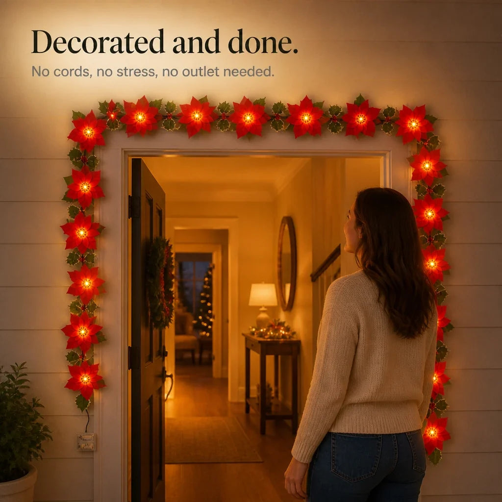 Battery Poinsettia LED Garland, view 6