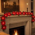 Battery Poinsettia LED Garland, Red