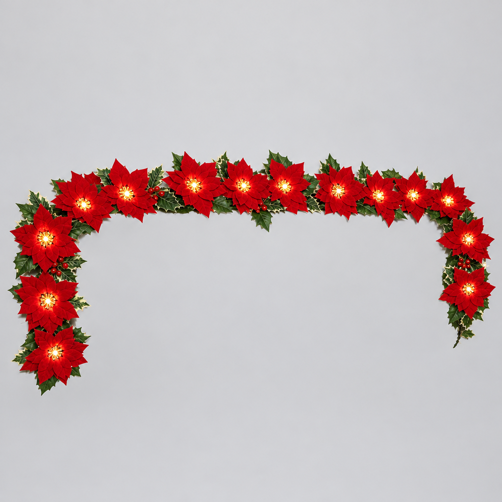 Battery Poinsettia LED Garland product photo