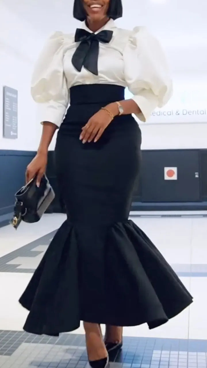 Bow Blouse and Mermaid Skirt Set, view 4