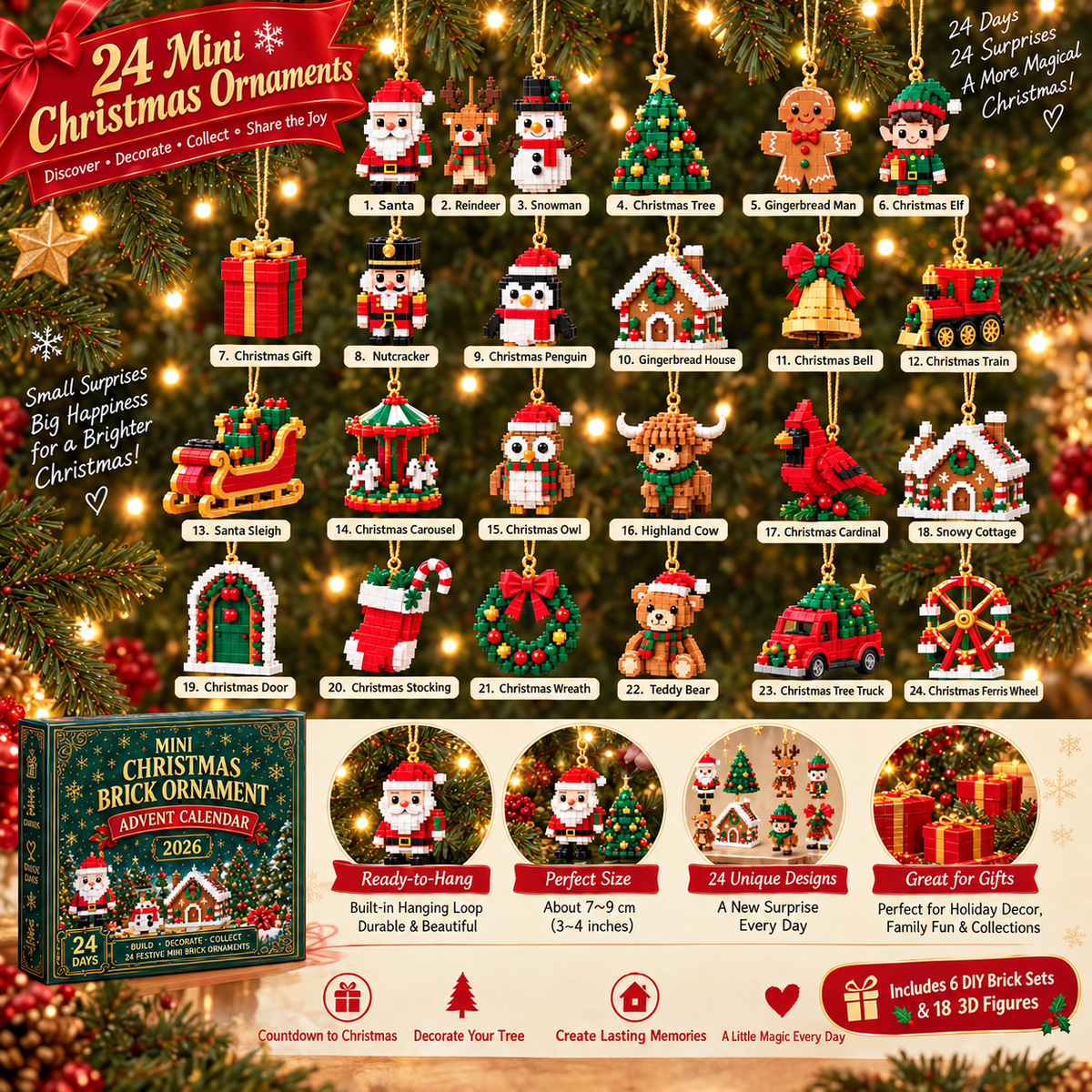 24-Day Brick Ornament Advent Calendar, view 2