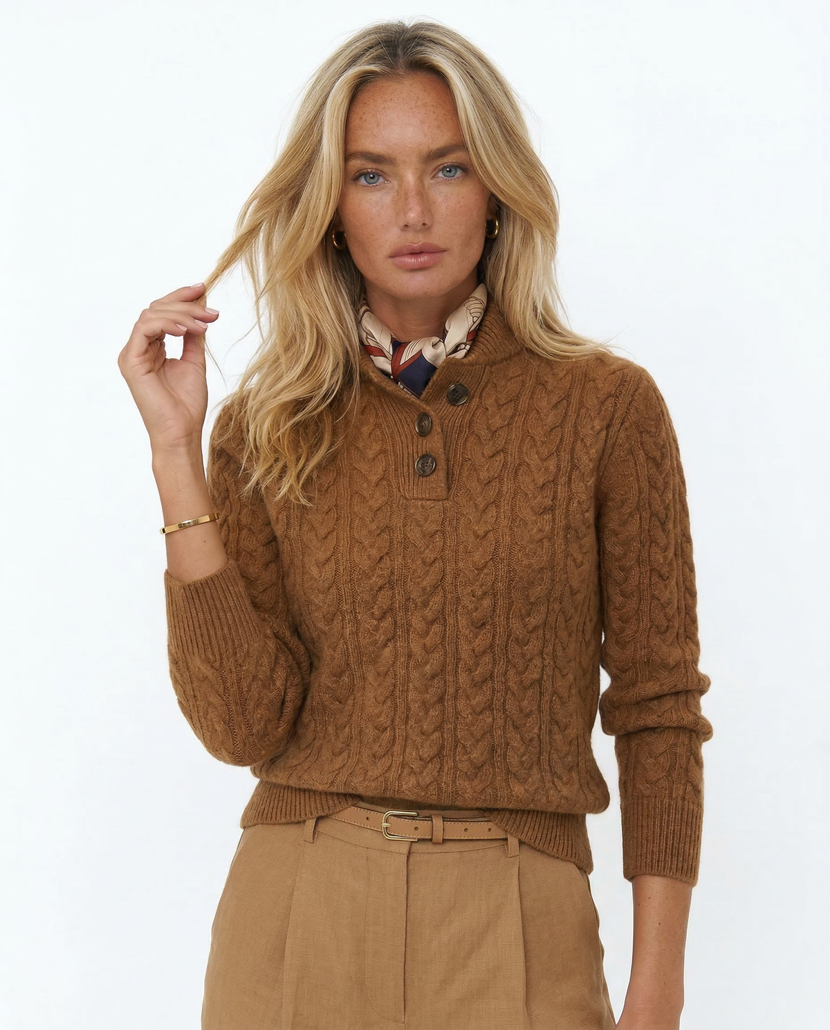 Cable Knit Button Up Sweater, view 10