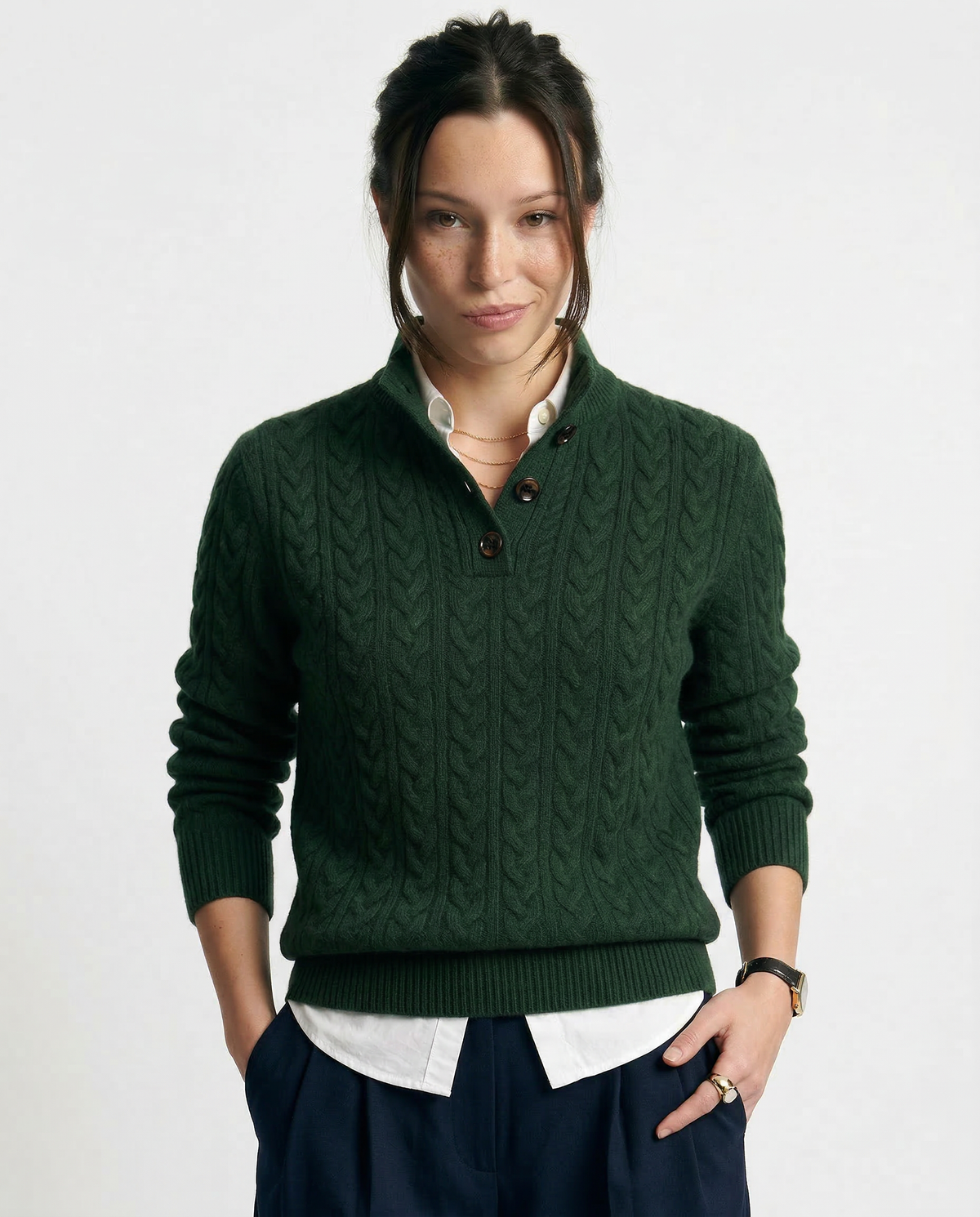 Cable Knit Button Up Sweater, view 11