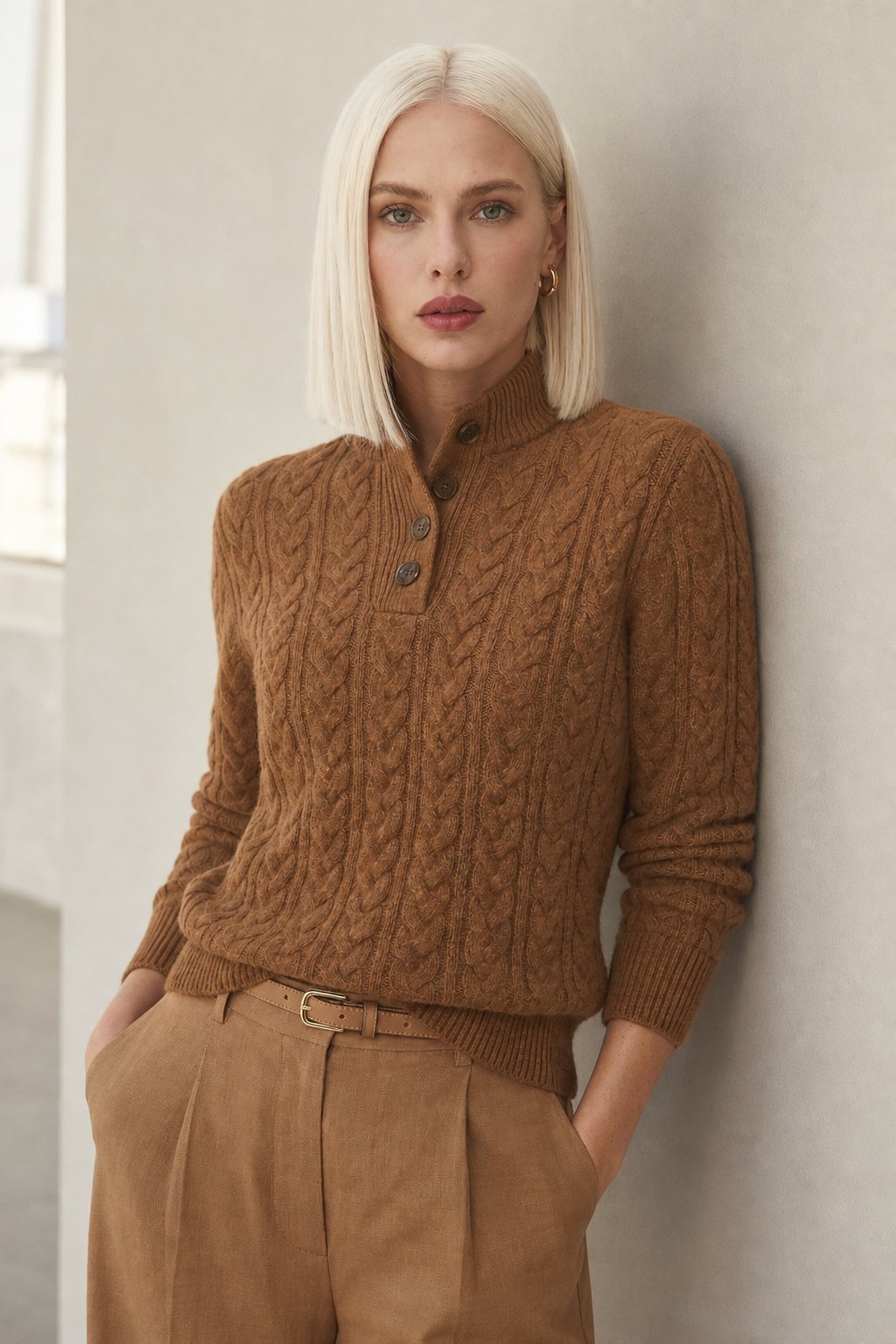 Cable Knit Button Up Sweater, view 2