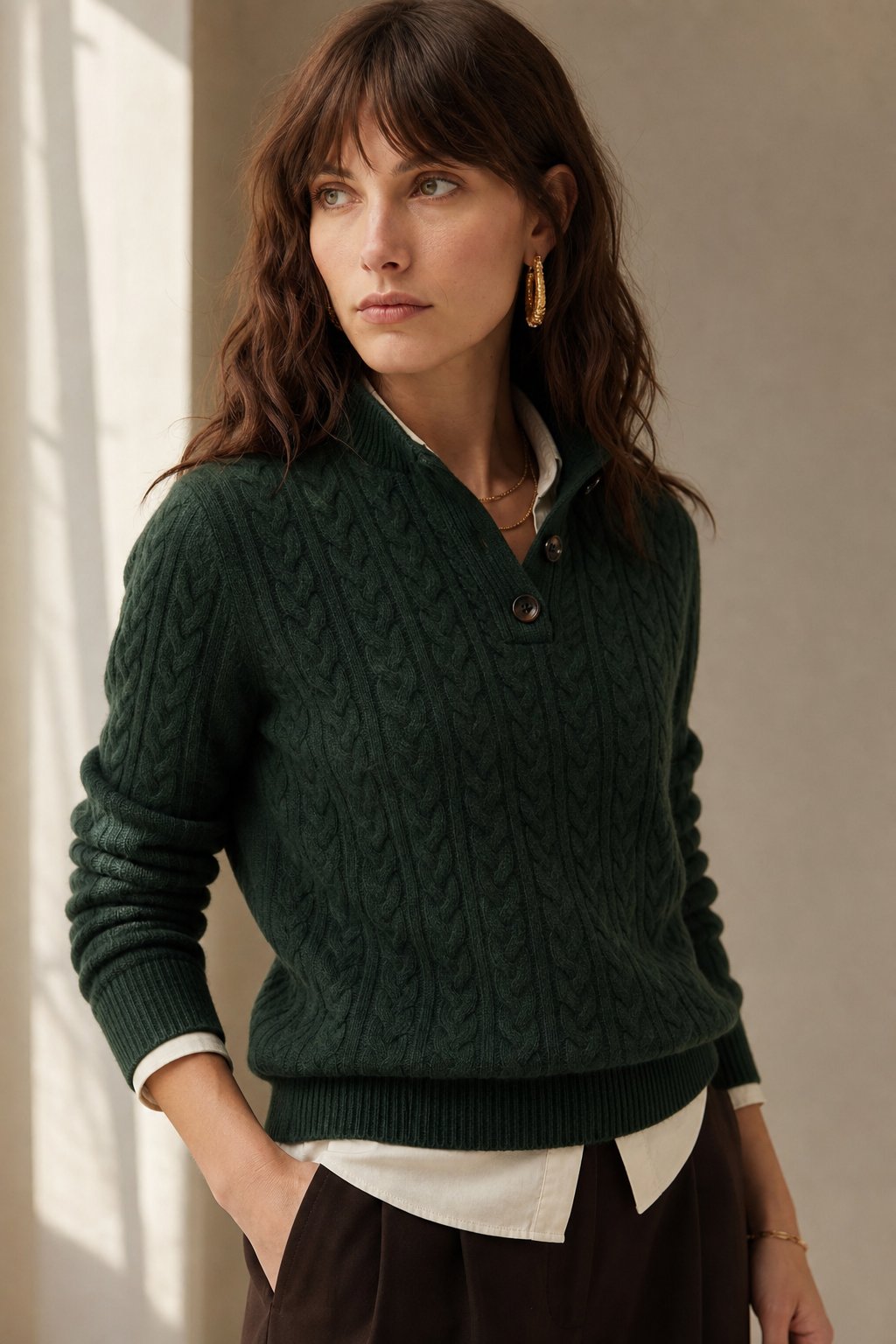 Cable Knit Button Up Sweater, view 5