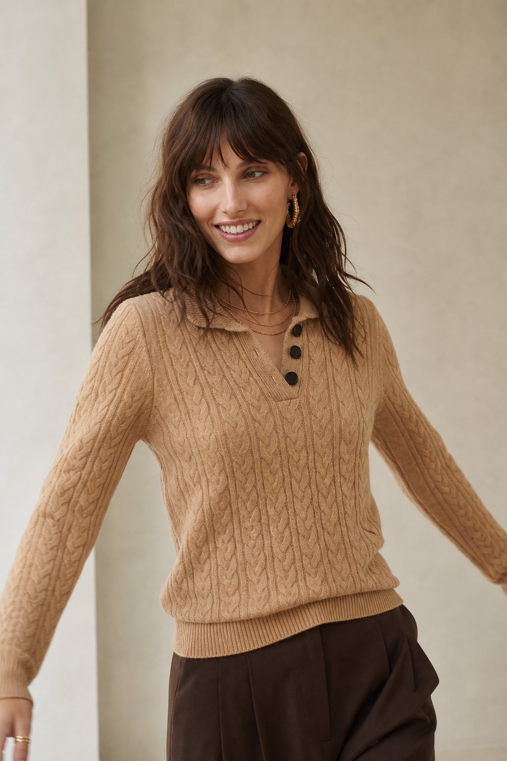 Cable Knit Button Up Sweater, view 6