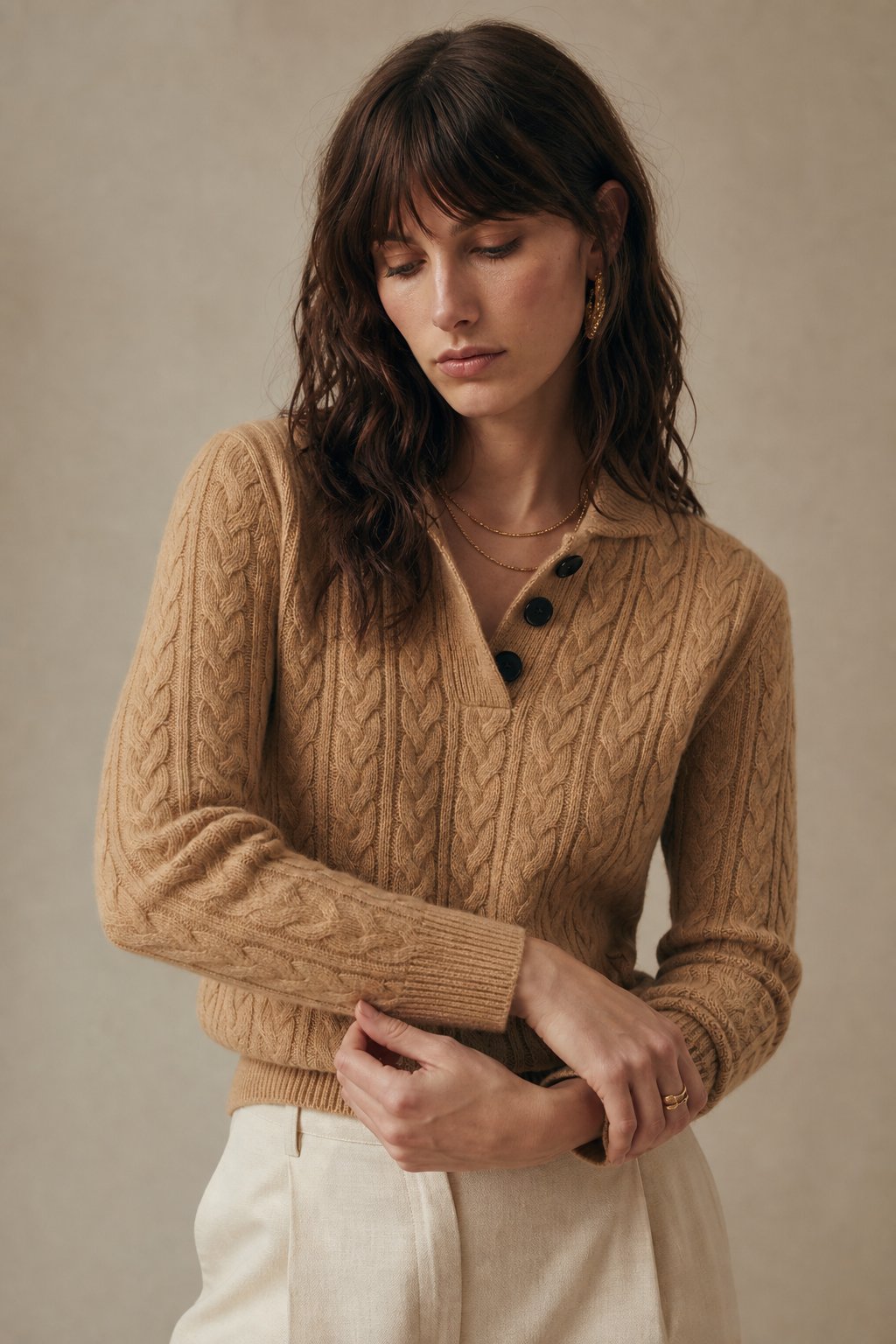 Cable Knit Button Up Sweater, view 7
