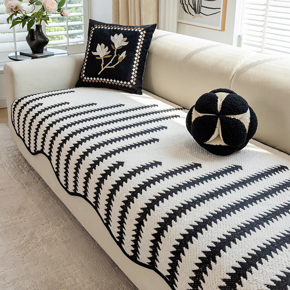Chevron Chenille Couch Cover in black