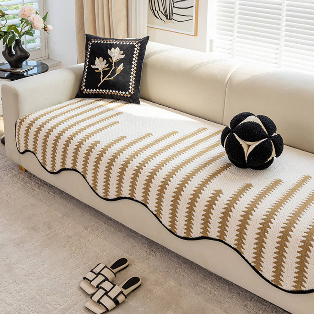 Chevron Chenille Couch Cover in brown