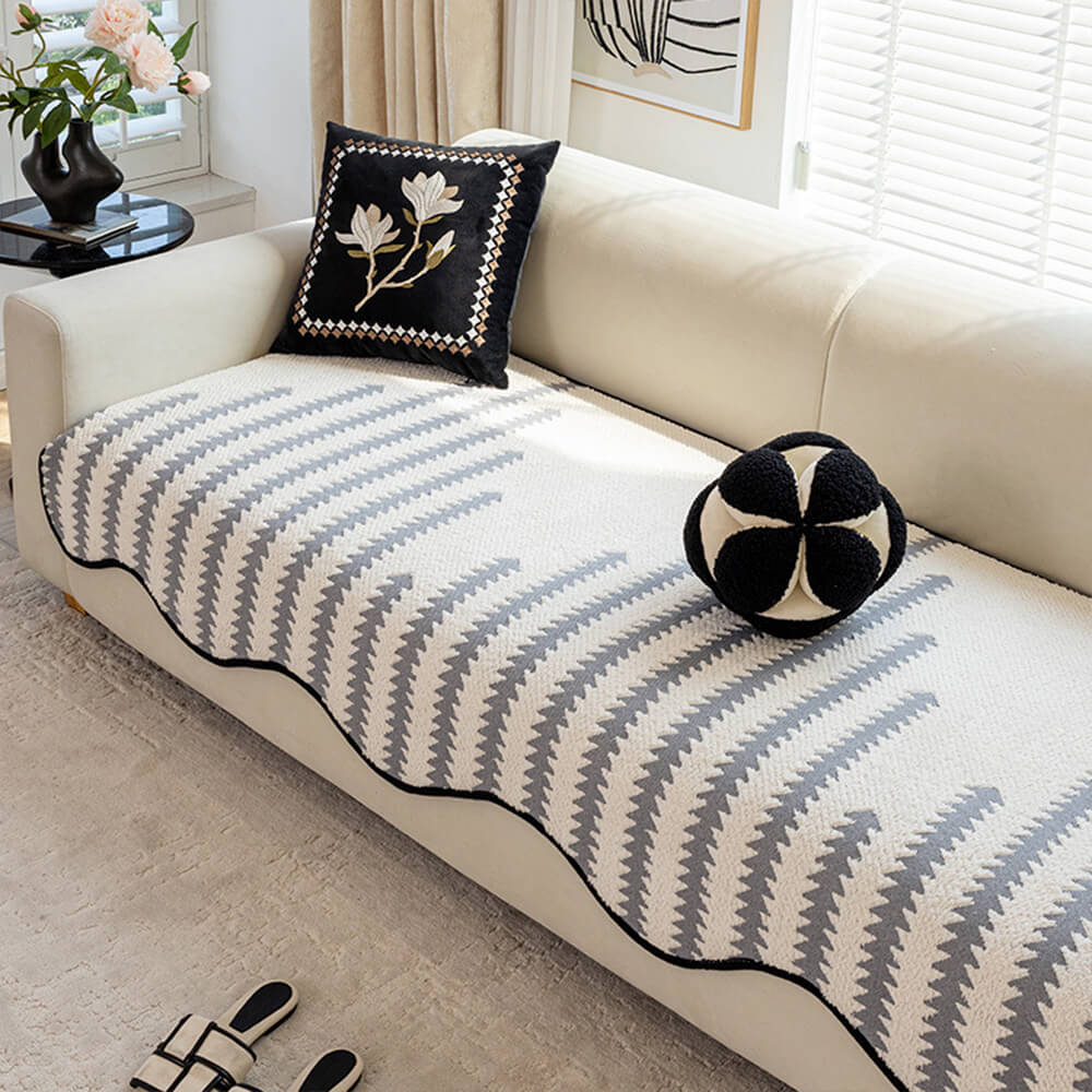 Chevron Chenille Couch Cover in grey