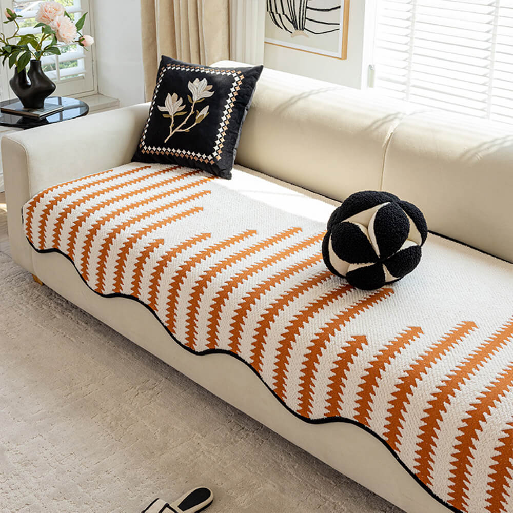 Chevron Chenille Couch Cover in orange