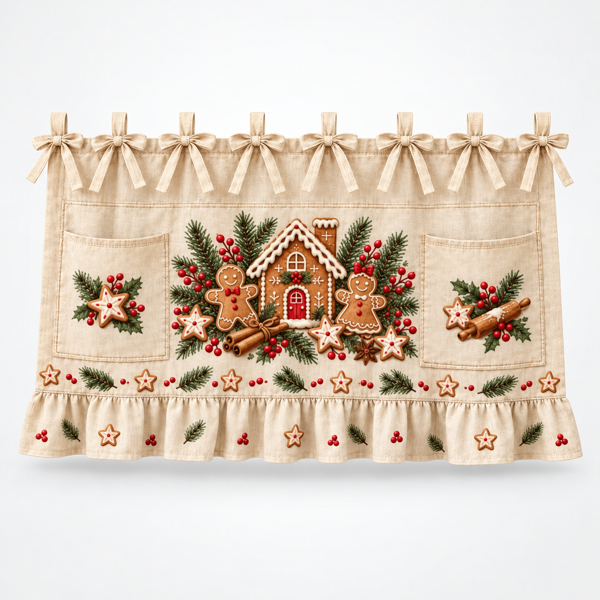 Tie-On Christmas Appliance Skirt with Pockets, Gingerbread Baking Day