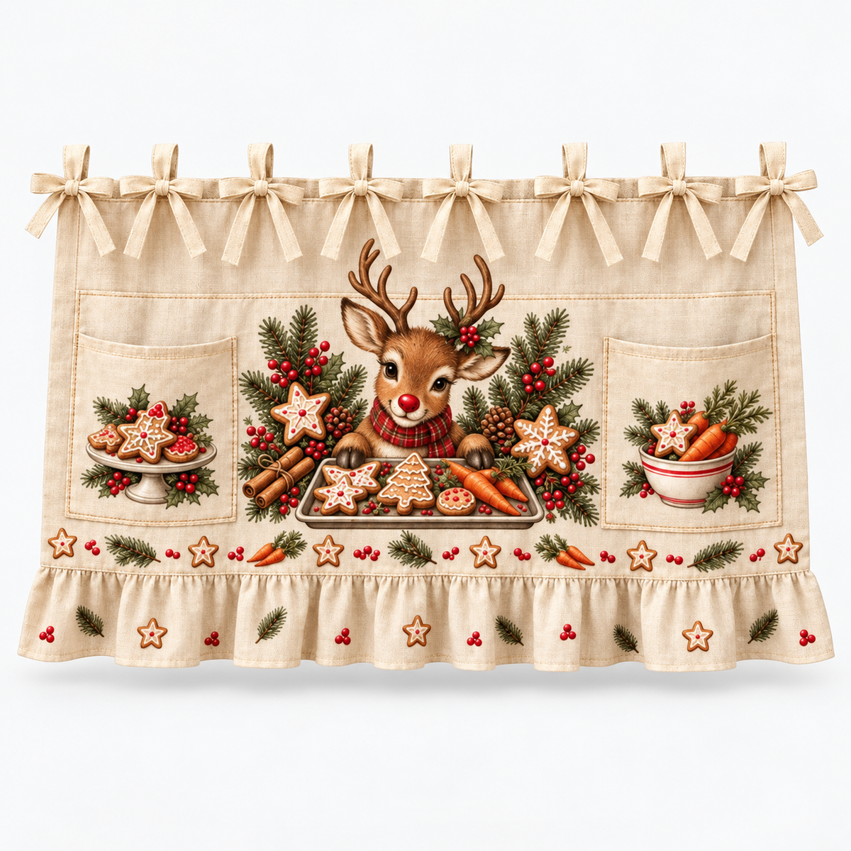 Tie-On Christmas Appliance Skirt with Pockets, Reindeer Treat Station