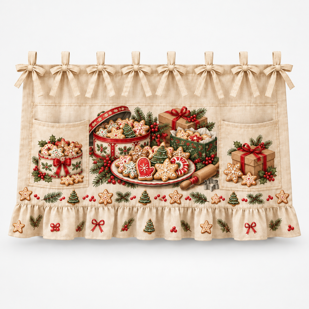 Tie-On Christmas Appliance Skirt with Pockets, Christmas Cookie Exchange