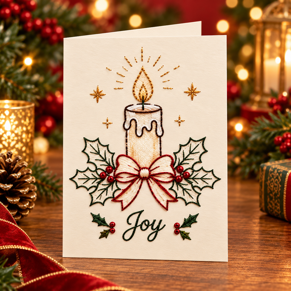 Christmas Embroidery Card Kit, Candle