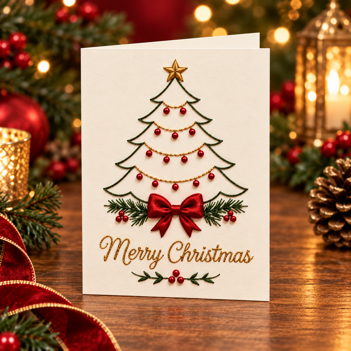 Christmas Embroidery Card Kit, Christmas Tree