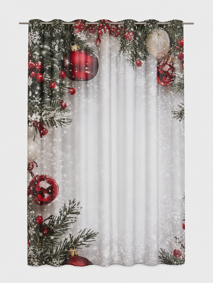 Christmas Print Semi-Sheer Curtain Panel product photo