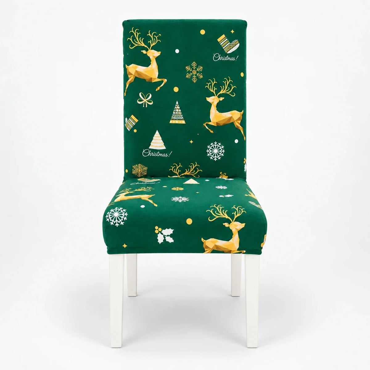 Christmas Stretch Dining Chair Covers, Green Reindeer