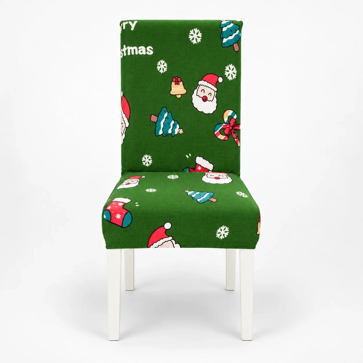 Christmas Stretch Dining Chair Covers, Green Santa