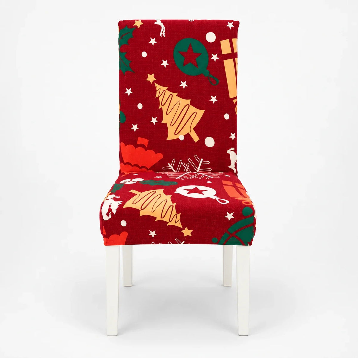 Christmas Stretch Dining Chair Covers, Burgundy Christmas Tree