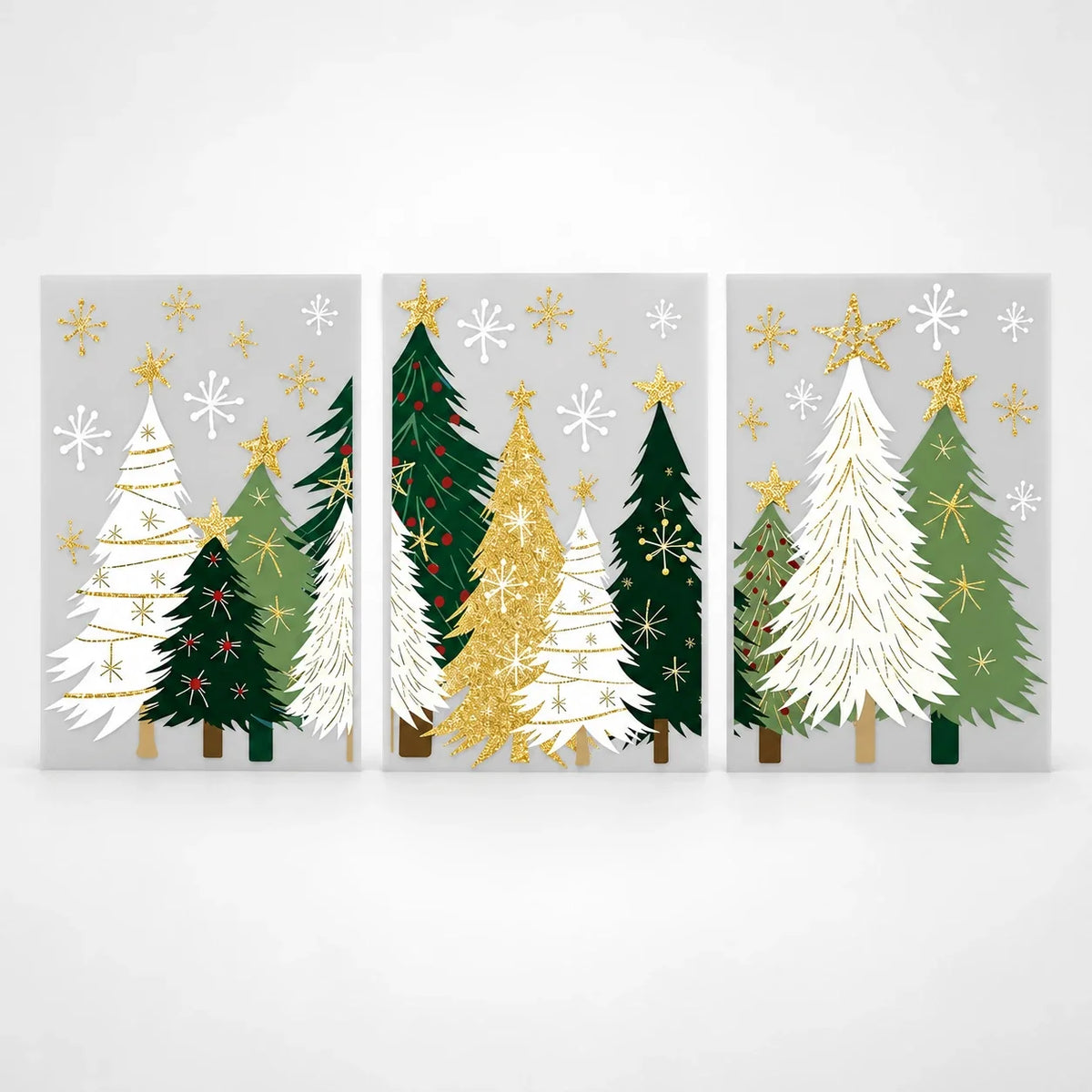 Christmas Tree and Snowflake Window Clings, Green