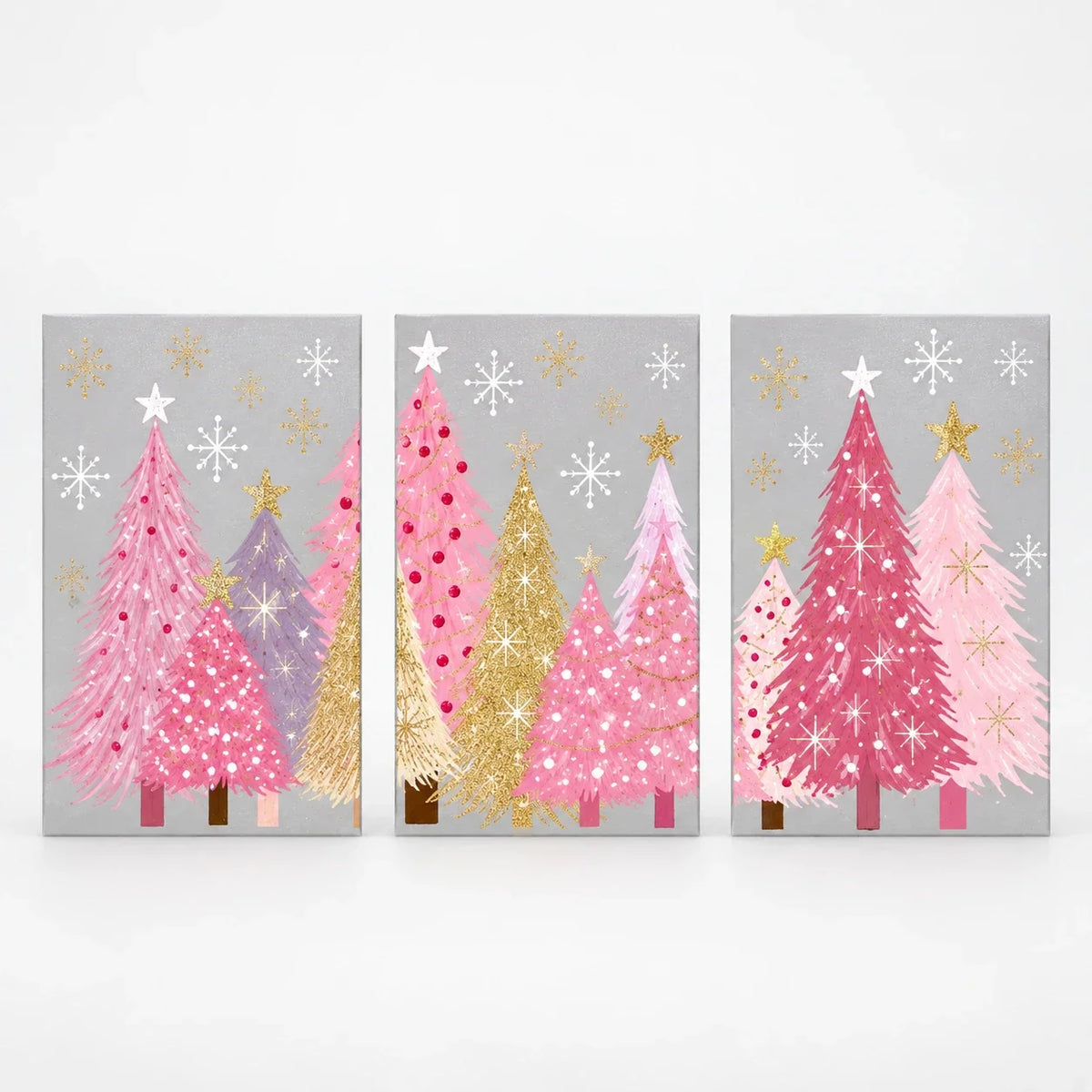 Christmas Tree and Snowflake Window Clings, Pink