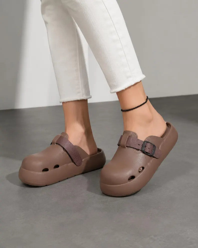 Platform Foam Clogs in brown