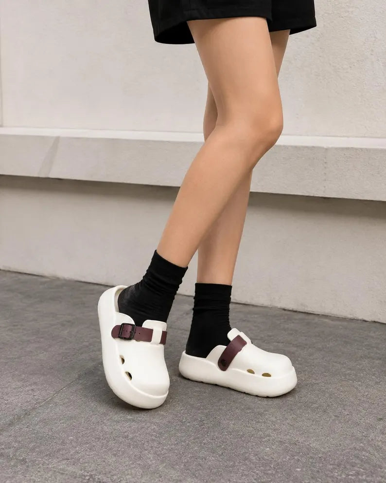 Platform Foam Clogs in white