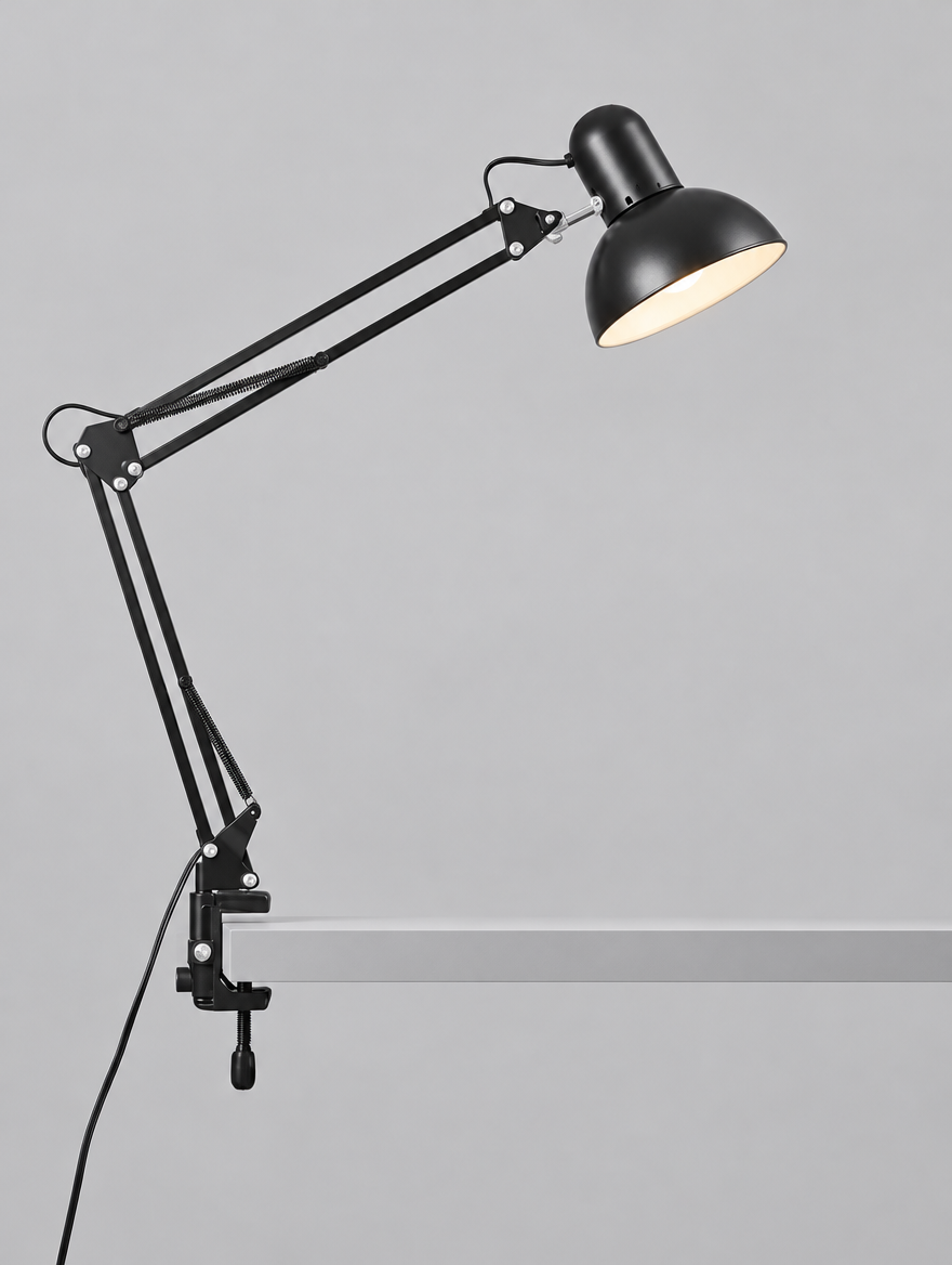 Clip On Lamp, product photo on a light grey background
