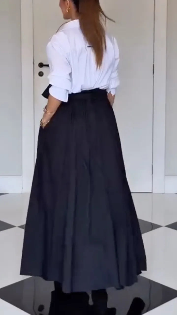 Collared Shirt and Bow Maxi Skirt Set, view 1