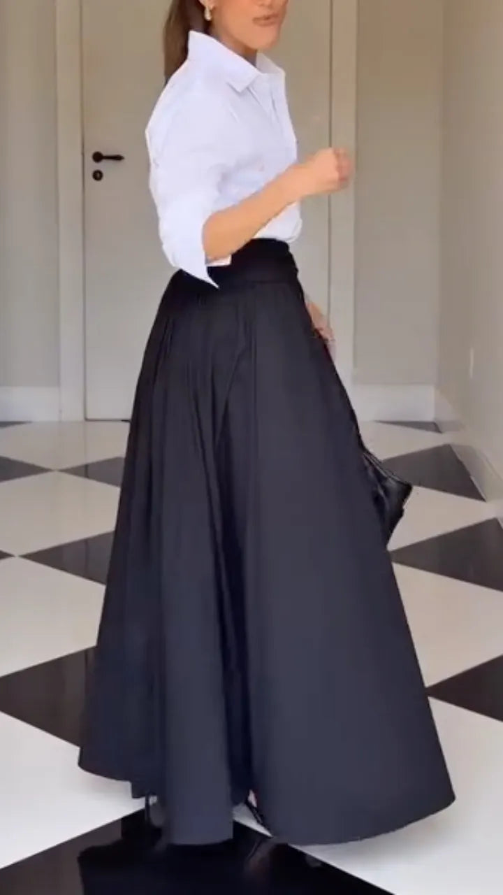 Collared Shirt and Bow Maxi Skirt Set, view 3