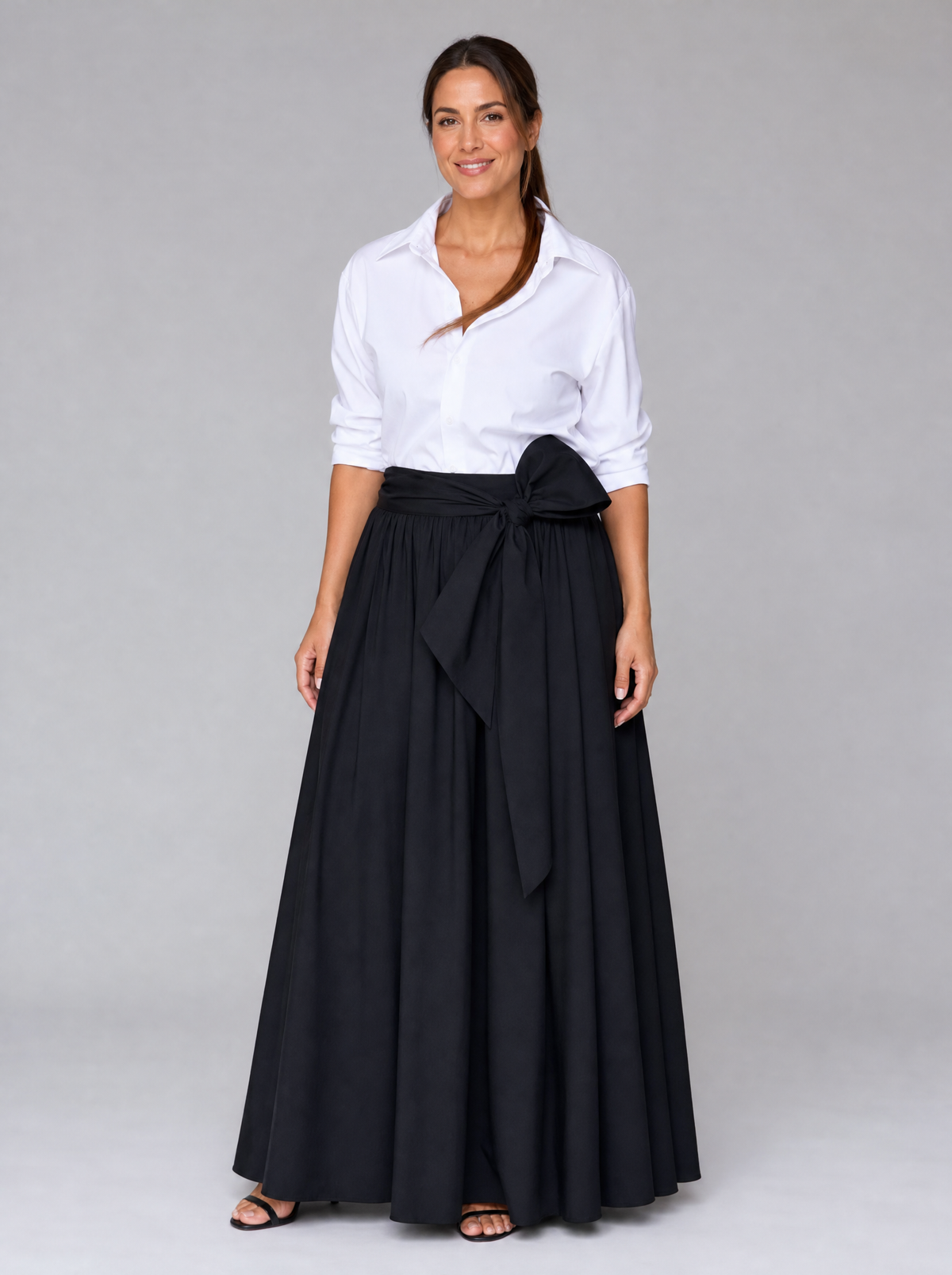 Collared Shirt and Bow Maxi Skirt Set, main photo