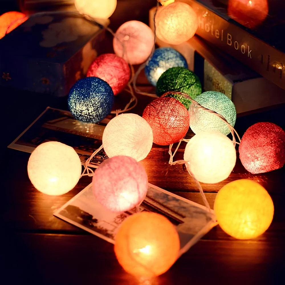 Cotton Ball LED String Lights, view 3