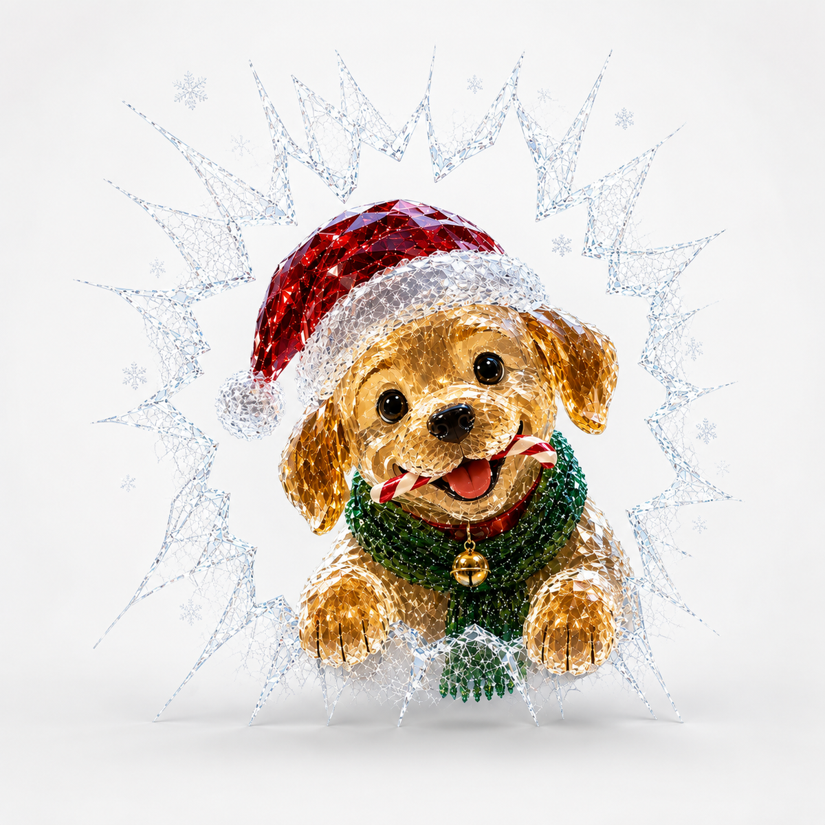 Cracked Glass Christmas Window Cling, Puppy