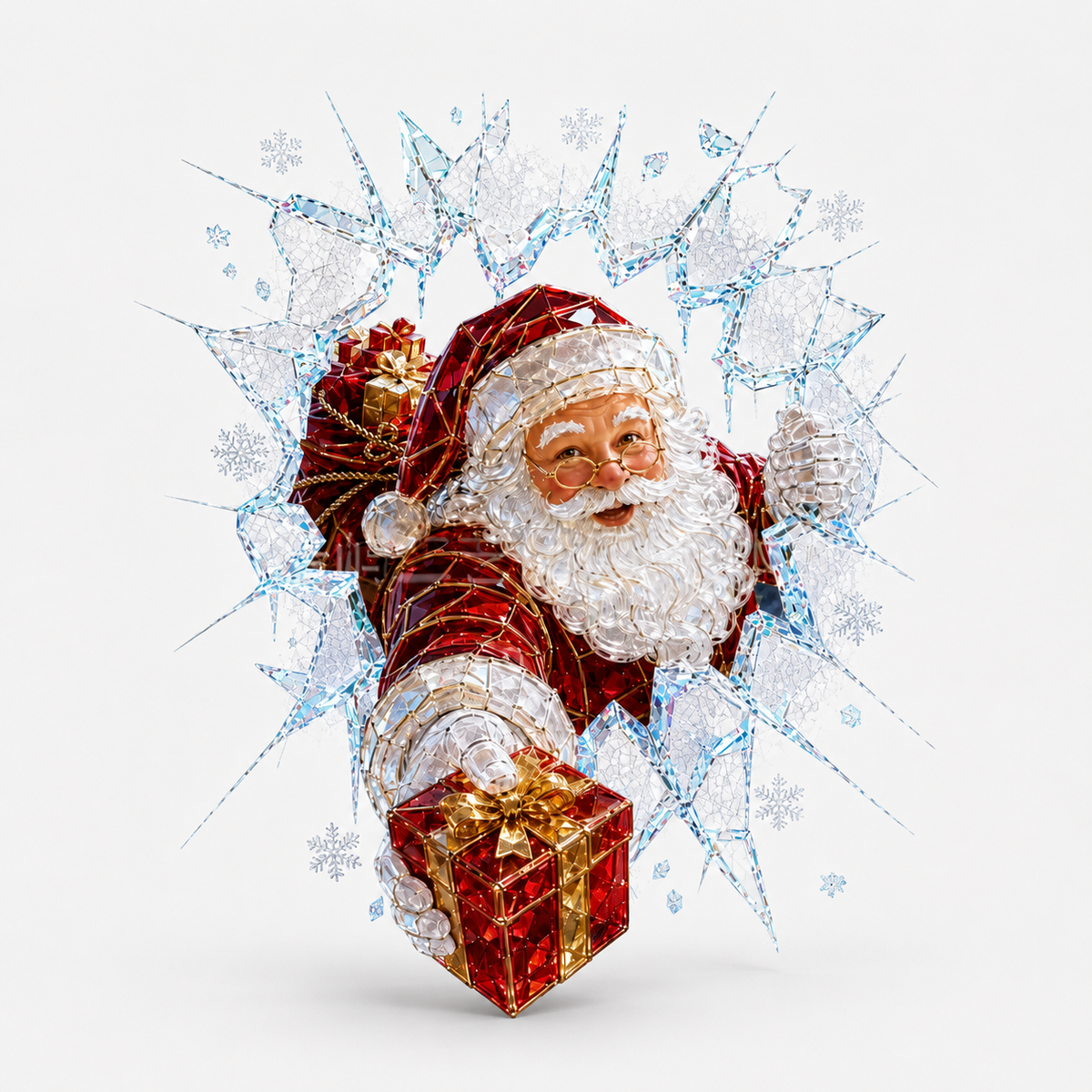 Cracked Glass Christmas Window Cling, Santa