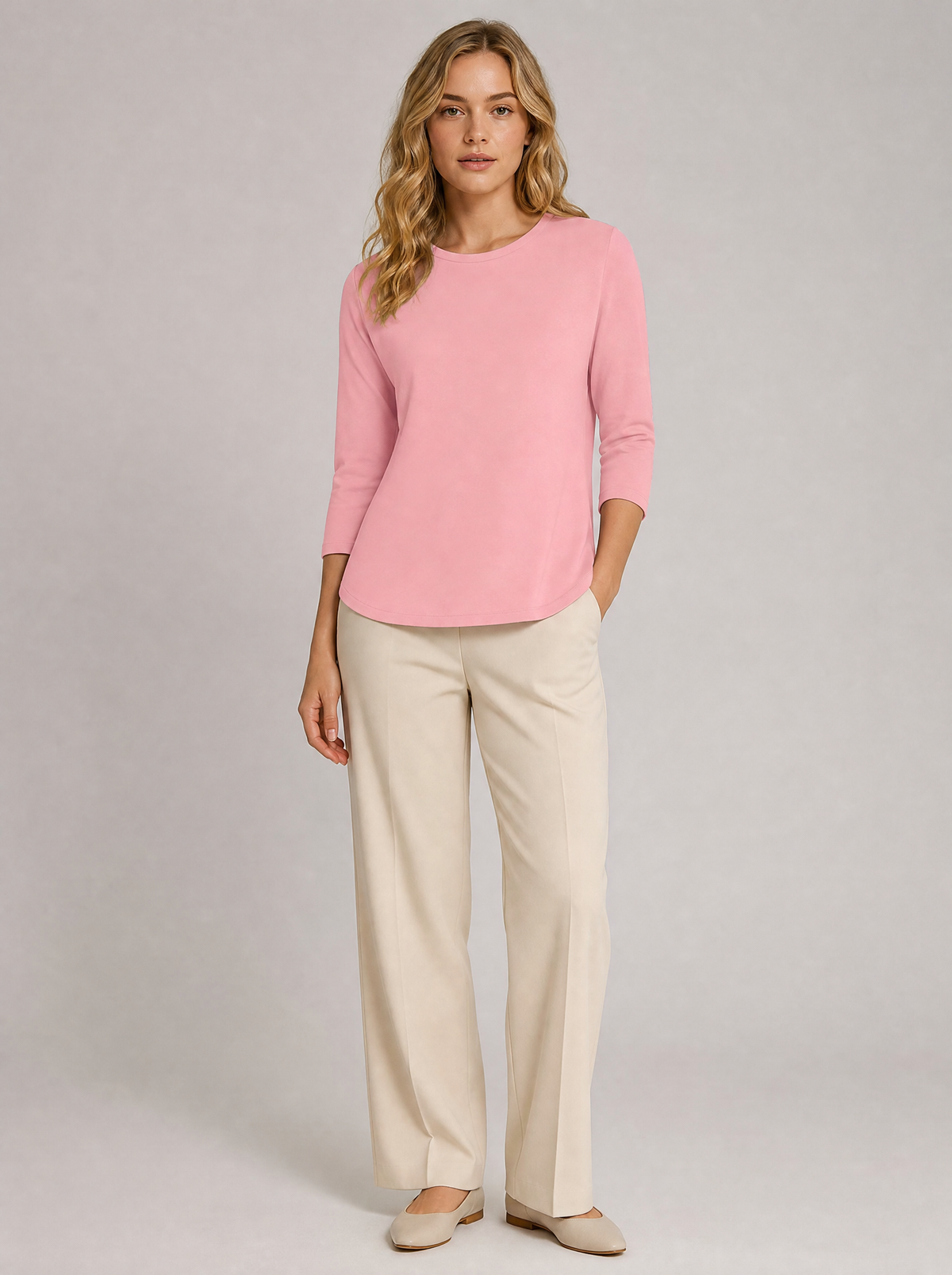 Crew Neck Three Quarter Sleeve Top, main photo
