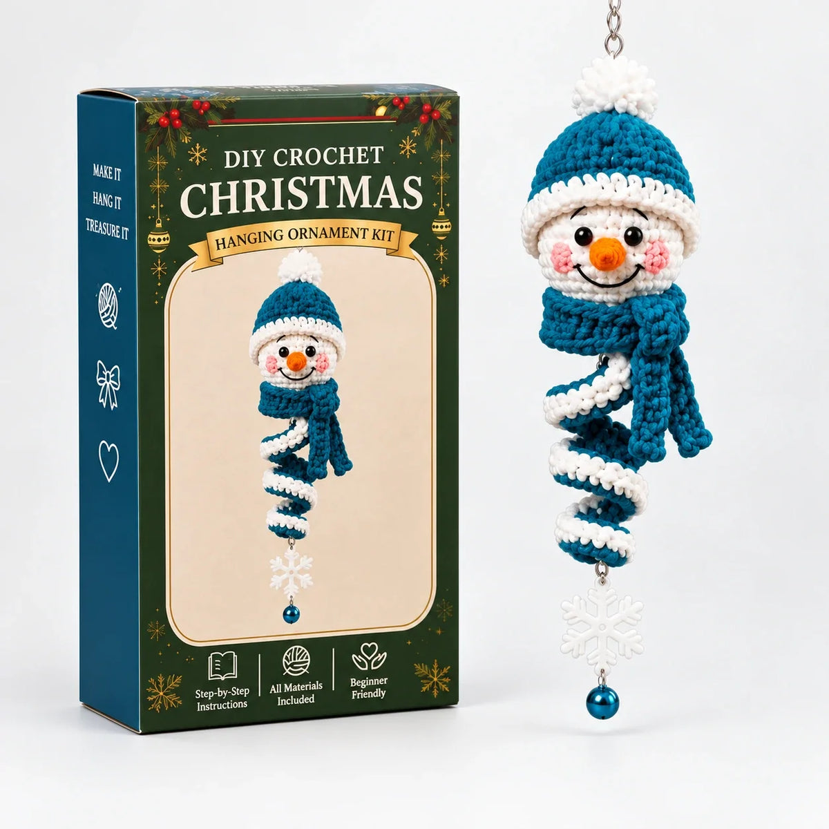 Crochet Snowman Ornament Kit, Teal Snowman