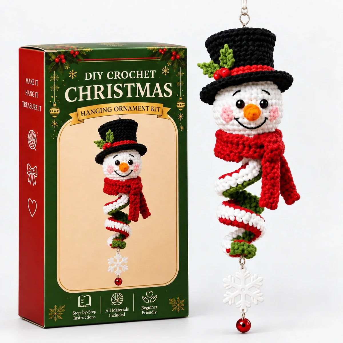 Crochet Snowman Ornament Kit, Black Top Hat