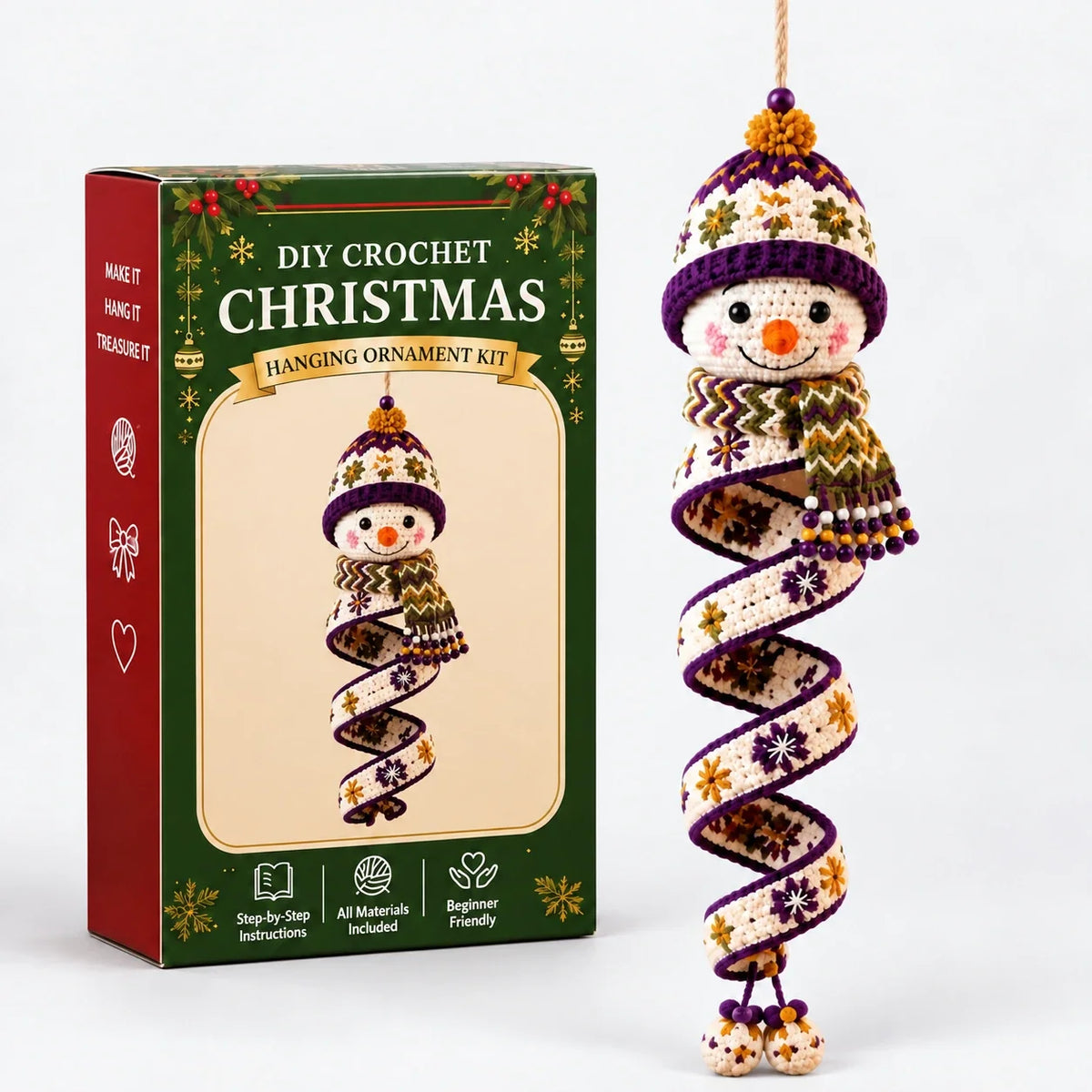 Crochet Snowman Ornament Kit, Purple Fair Isle