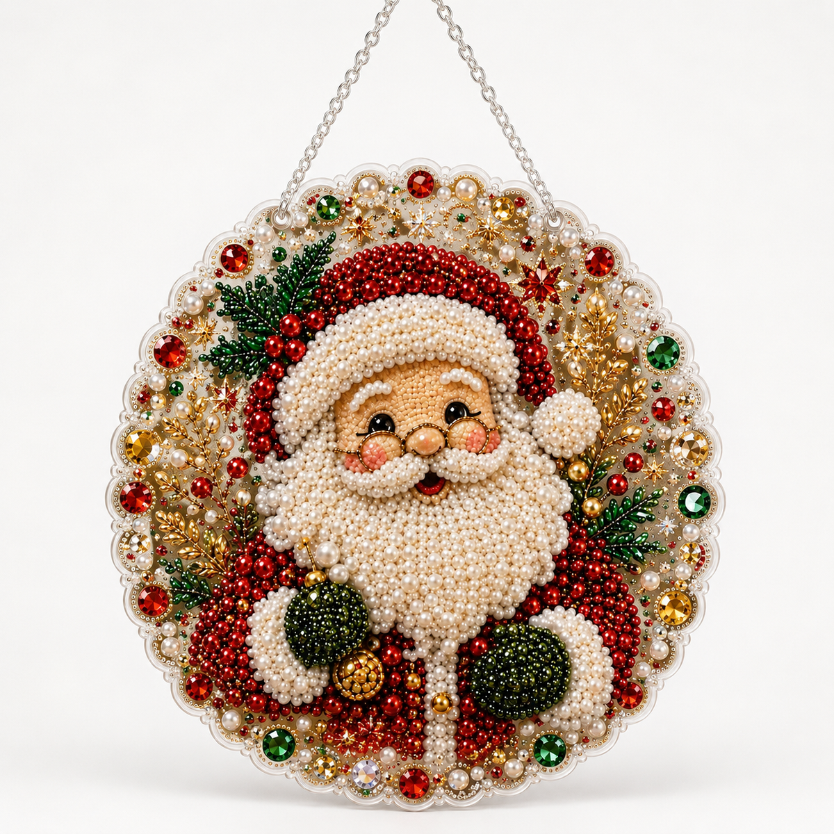 Diamond Art Christmas Ornament Kit, Pearl Santa