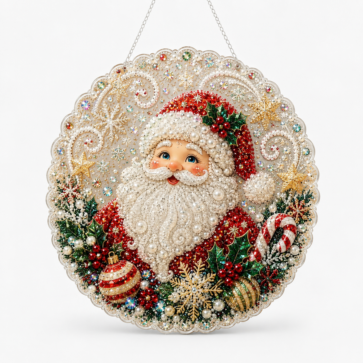 Diamond Art Christmas Ornament Kit, Pearl Santa #2