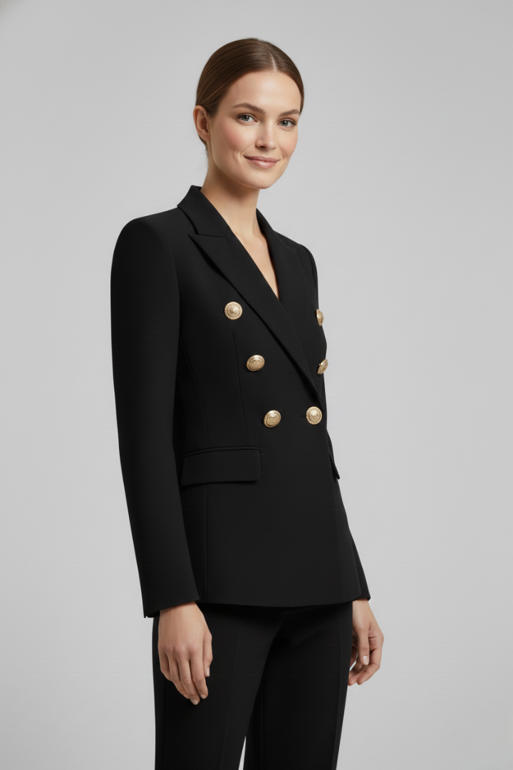 Double Breasted Gold Button Blazer, view 2