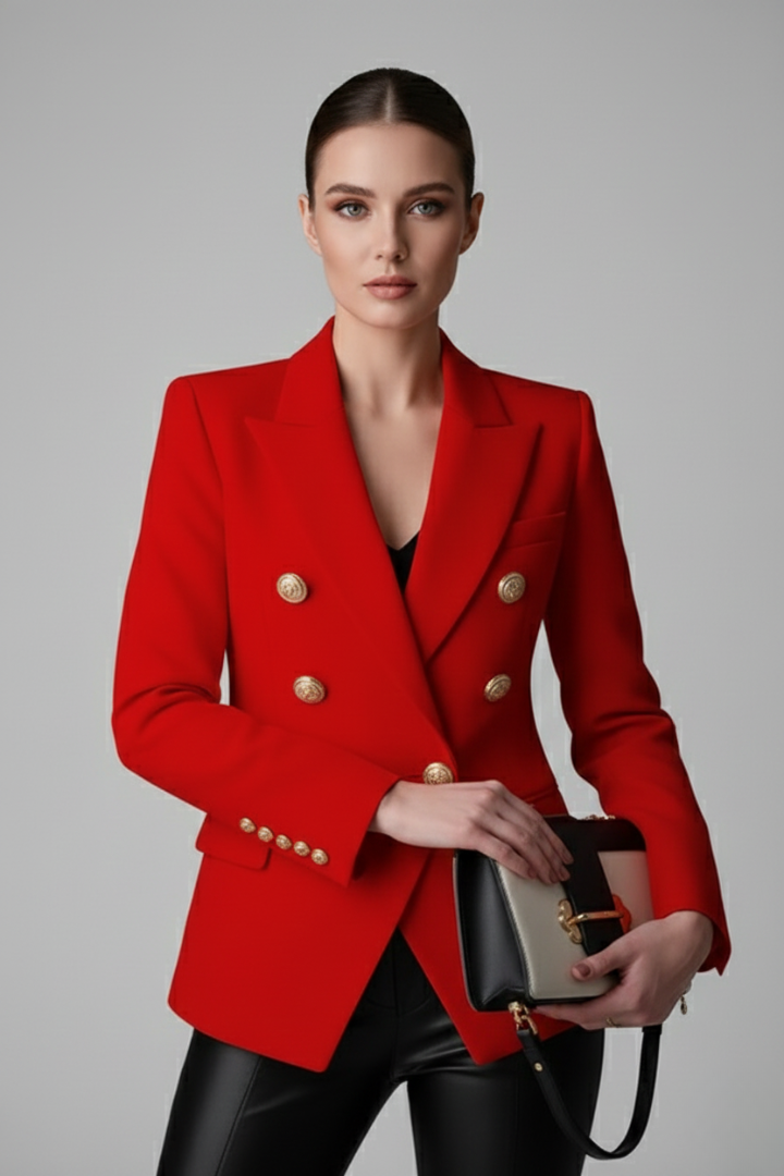 Double Breasted Gold Button Blazer, view 6